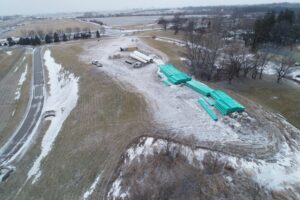 A photo showing construction work in the winter at new waste water treatment plant.