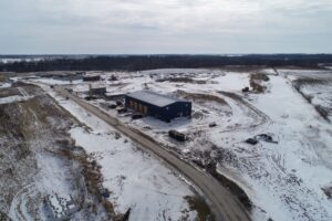 A photo showing construction work in the winter at new waste water treatment plant.