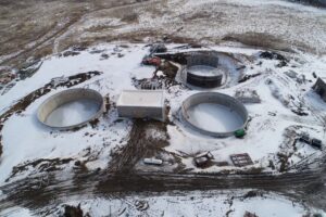 A photo showing construction work in the winter at new waste water treatment plant.