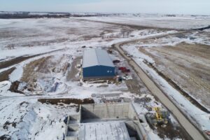 A photo showing construction work in the winter at new waste water treatment plant.