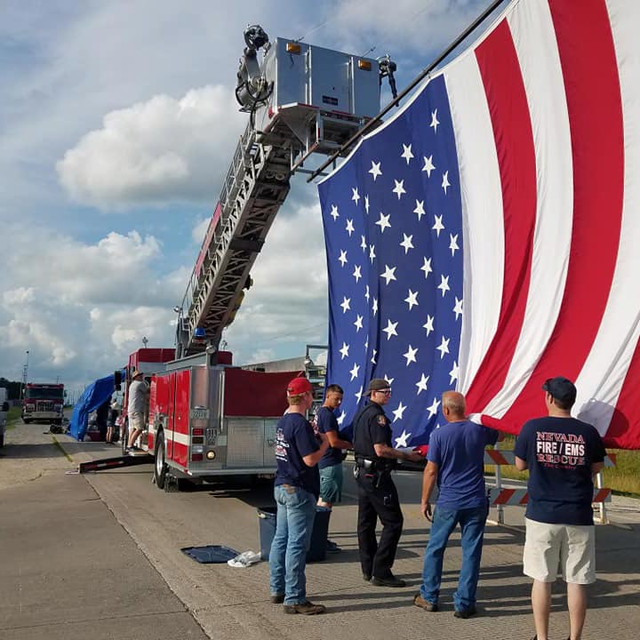 Fire Department with large american flag