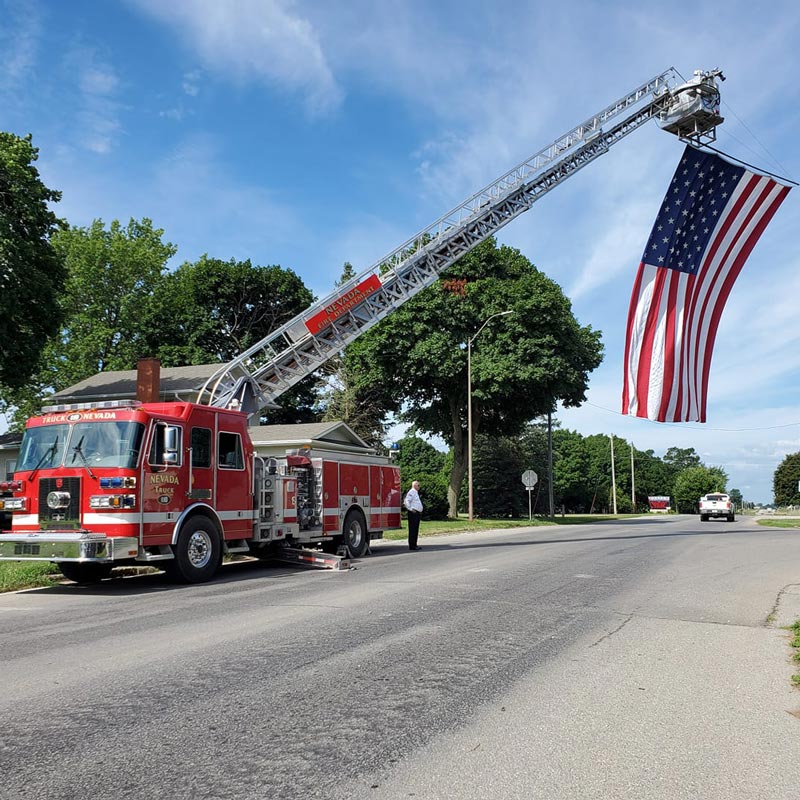 Fire truck with american flag