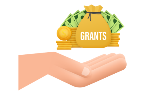 artwork showing money and the word grants over an open hand