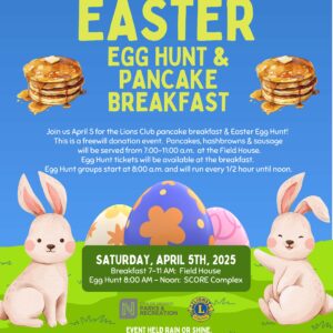 Flyer about Pancake Breakfast and Easter Egg Hunt