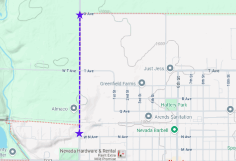 map showing a purple line over the closure from N Ave to X Ave
