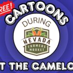 Red and Blue Cartoon art with farmers market logo