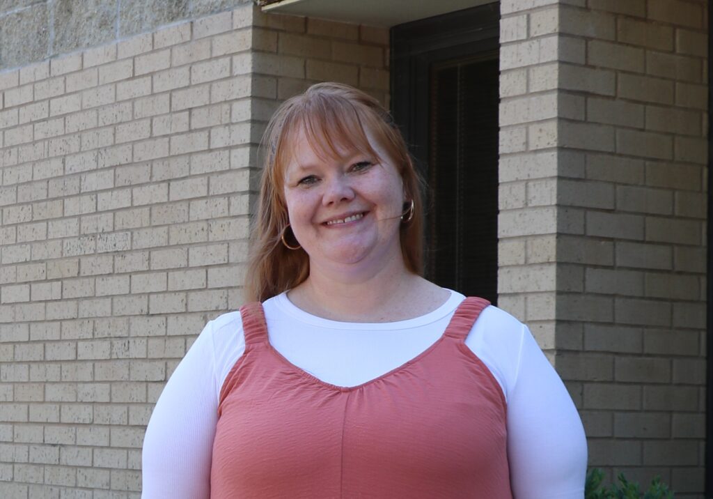 Photo of Crystal Edwards outside library