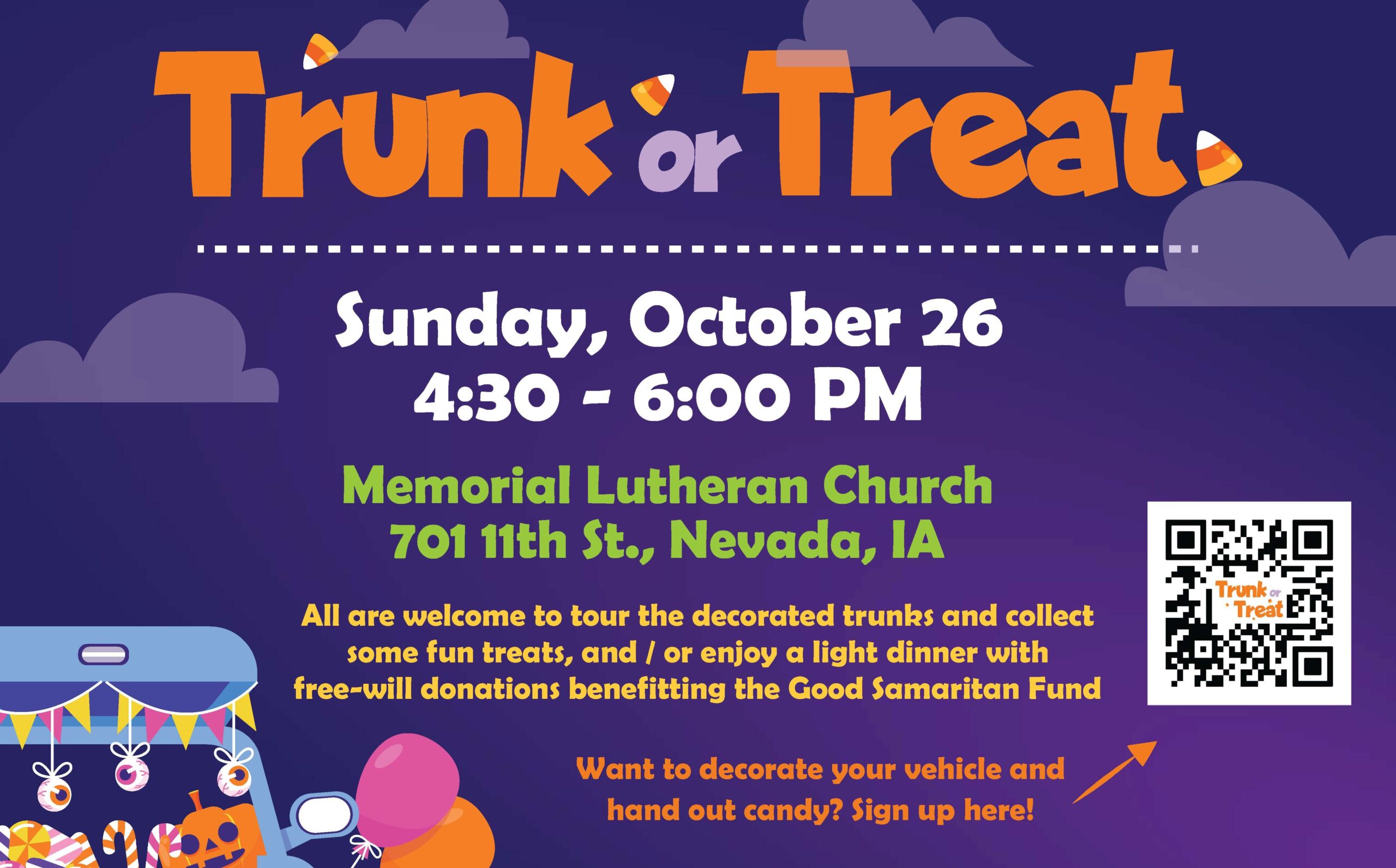 Graphic with halloween art for Trunk or Treat