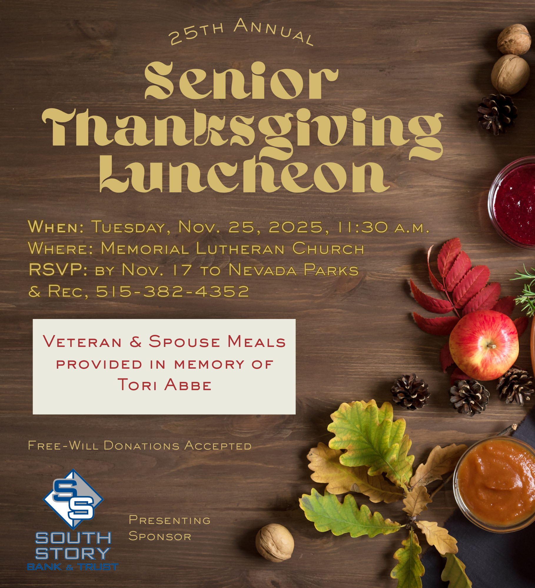 Details about the annual Thanksgiving luncheon hosted by Parks and Rec