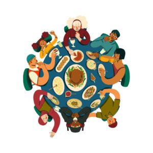 people eating Thanksgiving dinner