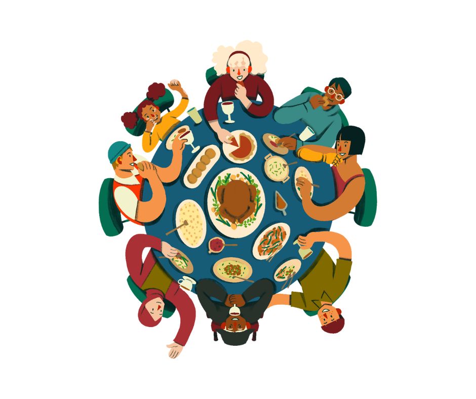 people eating Thanksgiving dinner