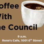Coffee with Council graphic listing place and time