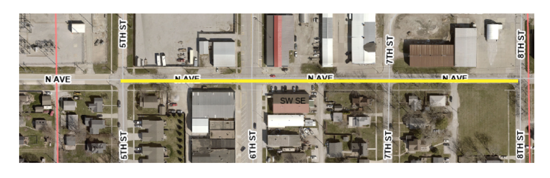 graphic that shows the area on N Avenue from 5th to 8th Streets