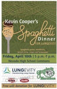 flyer showing spaghetti graphic and information about dinner.
