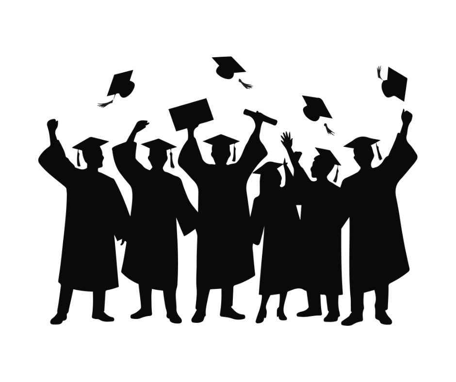 artwork of graduates tossing hats