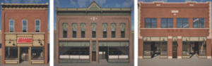 An architect's rendering of three downtown buildings and how they'd look with facade improvements