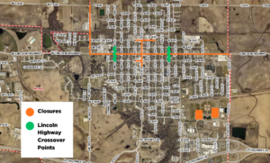 map that shows closures of roads and parking areas that match the wording with story