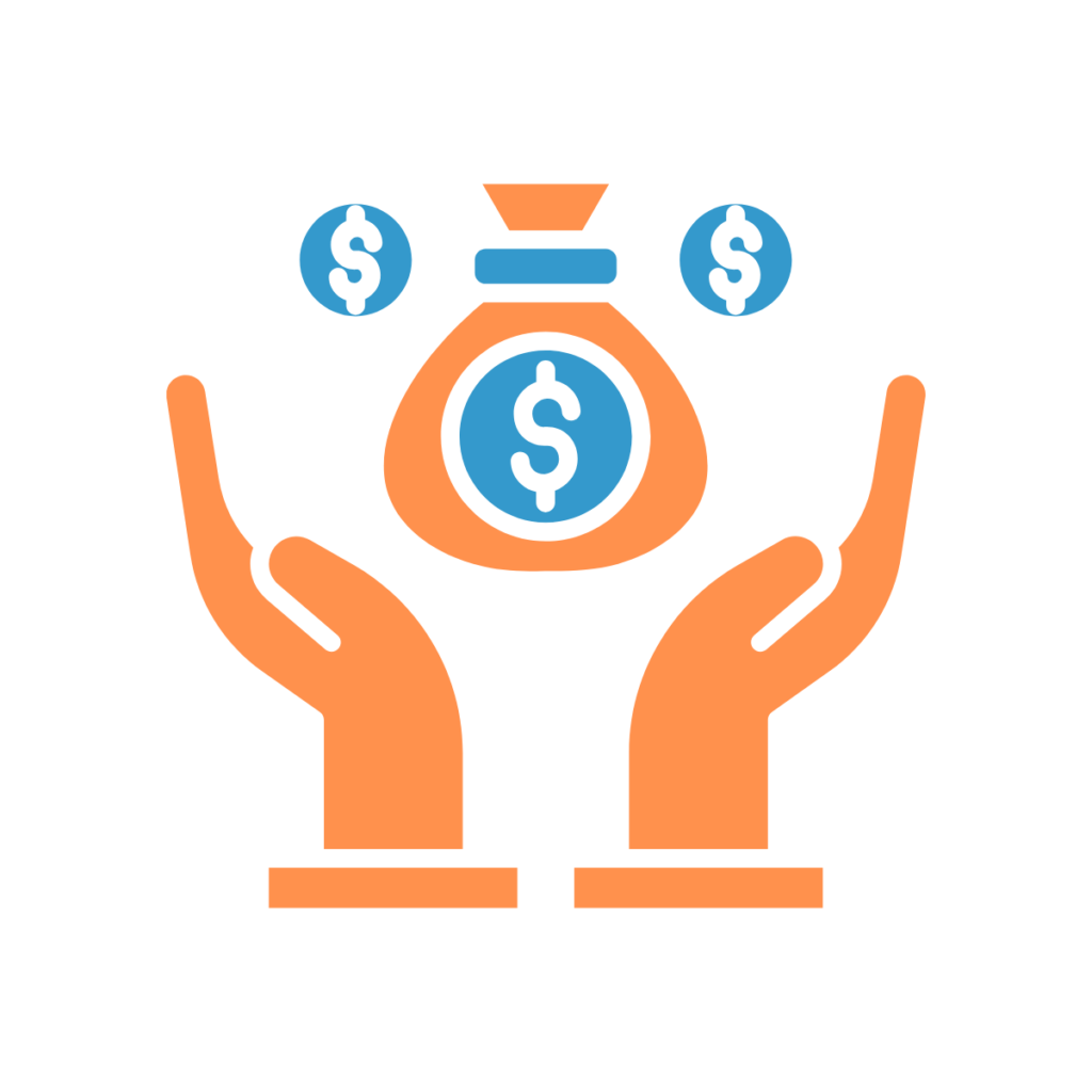 open hands with money/dollar signs above them