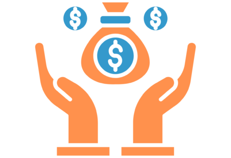 open hands with money/dollar signs above them