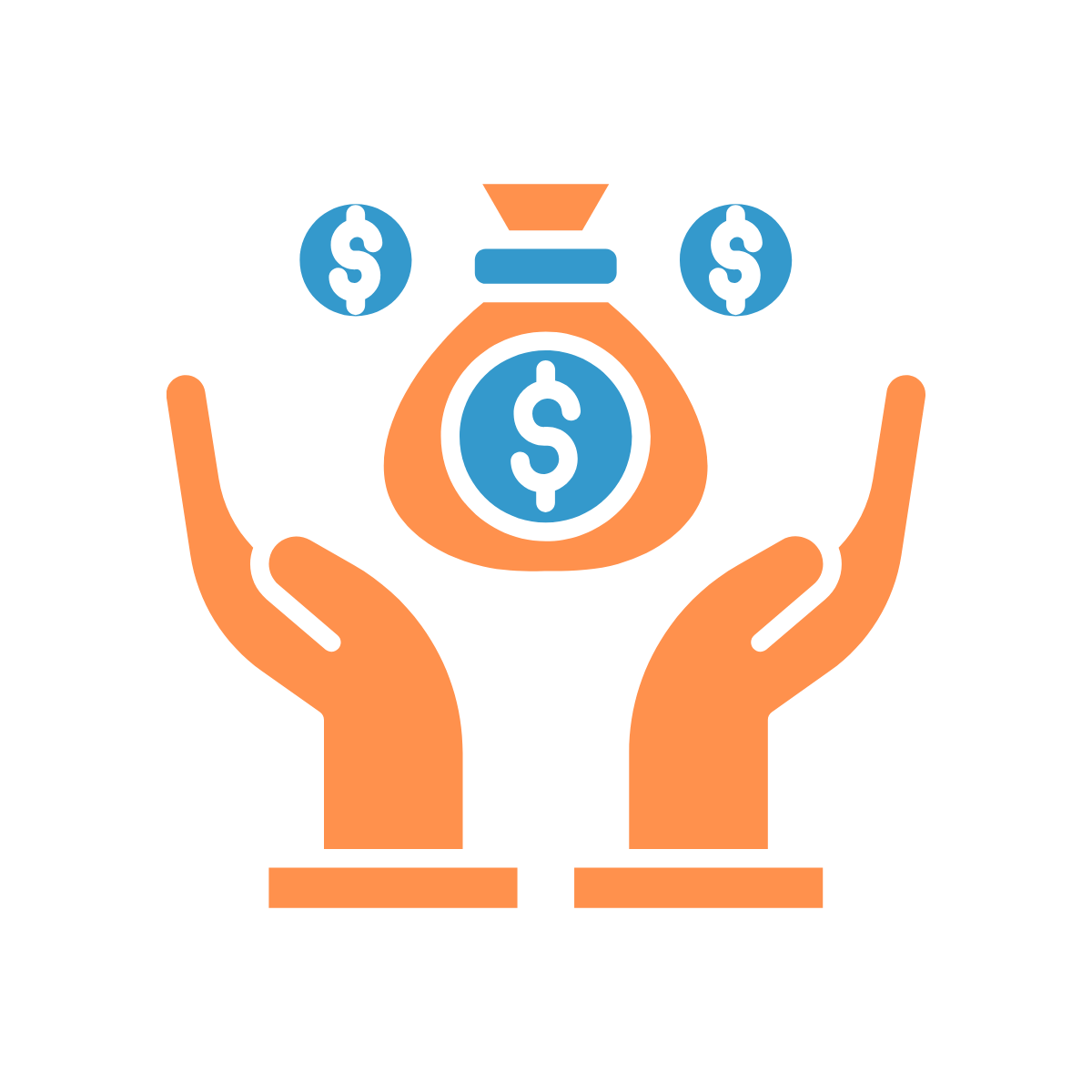 open hands with money/dollar signs above them