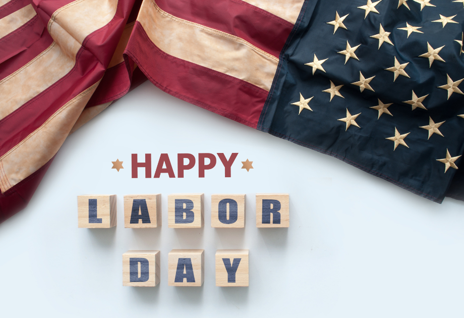 The Words "Happy Labor Day" with flag art background