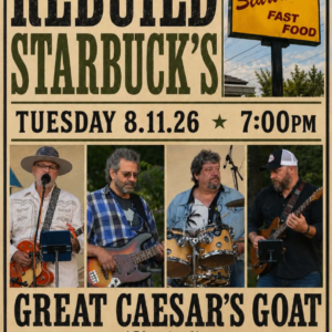 Flyer about Starbuck's benefit concert in front of City Hall and the featured artists.