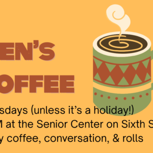 Graphic with a coffee cup and Men's Coffee wording