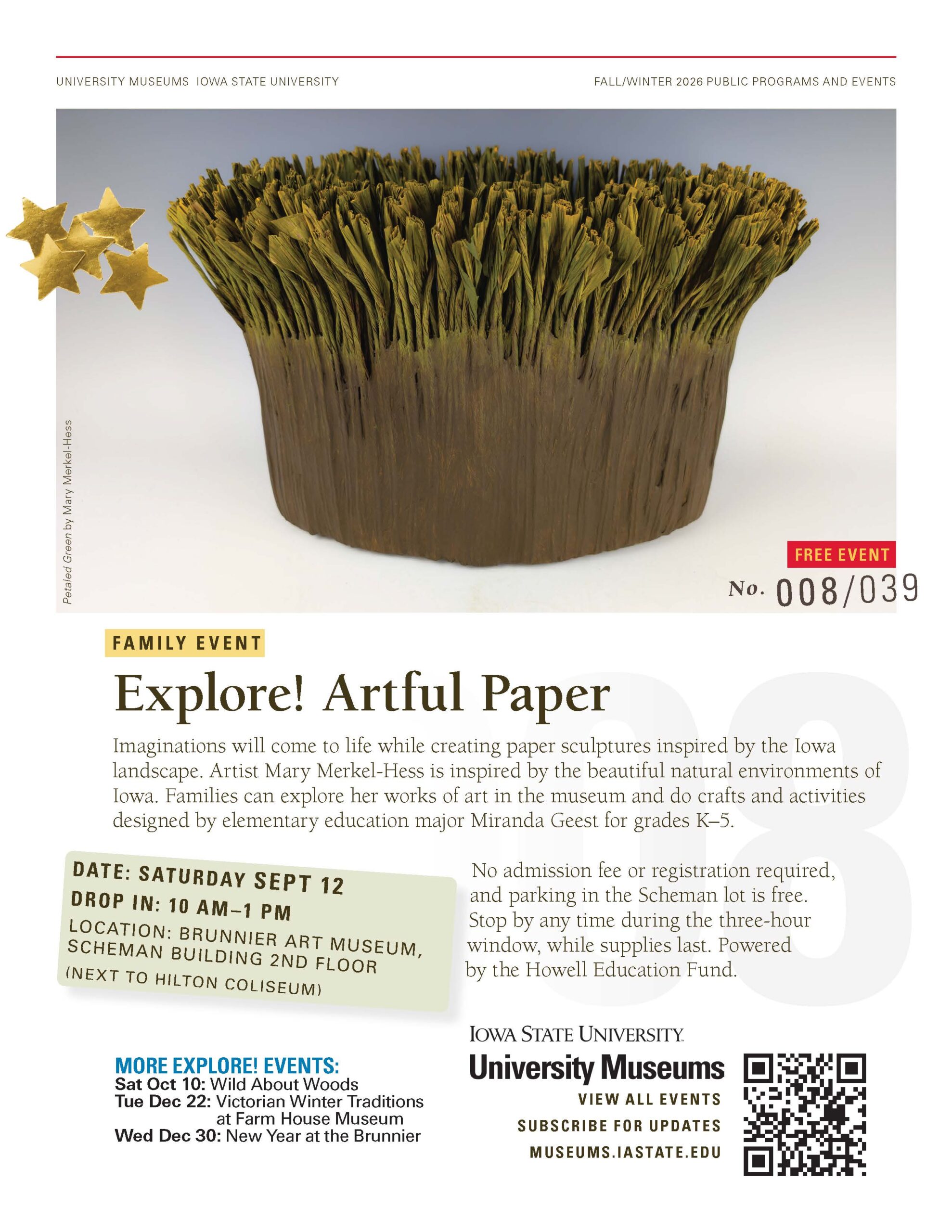 Flyer about the Explore! Artful Paper family event